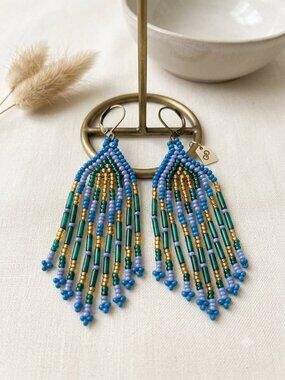 Boho Beaded Drop Dangle Statement Earrings Colorful Seed Bead Jewel